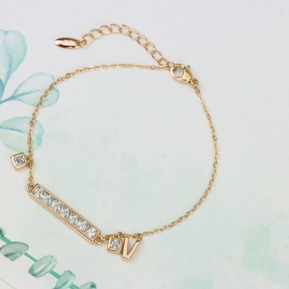 "Rose Gold Chain Bracelet with Bar and CZ Charm, Adjustable Fit, XPBL0756 - Picture 5 of 13